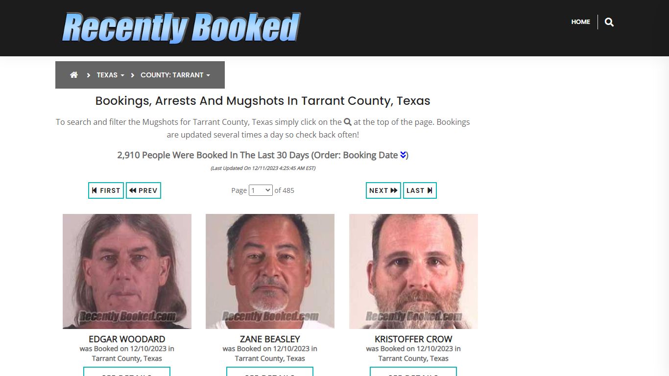 Recent bookings, Arrests, Mugshots in Tarrant County, Texas